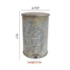 Z&Z ornamentorum Retro Kitchen Trash Can with Lid 17 Liter/4.5 Gallon and Pedal Round Touchless Garbage Cans with Flower and Bird Patterns Outdoor Trash Can for Kitchen Park Garden Grey Flower