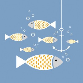 20 Napkins Anchor in the Ocean Full of Fish Table Decoration Decoupage Decoupage 33 x 33 cm