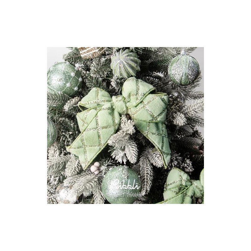 Ribbli Sage Green Velvet Wired Ribbon with Glitter 2.5 Inch