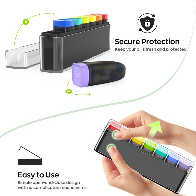 Weekly Pill Organizer, Detachable 7-Color Pill Box, Easy Open