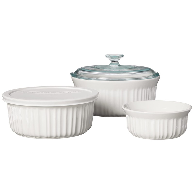 CorningWare French White 7-Pc Ceramic Bakeware Set with Lids Chip