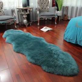 LLB Genuine Sheepskin Area Rug Wool Rug Fur Carpet Fluffy Shaggy Fur Rug for Living Room Kids Bedroom Real Sheepskin Throw Lambskin Rugs Sofa Mat Chair Seat Covers (Peacock Blue, 2 x 6 ft Sheepskin)