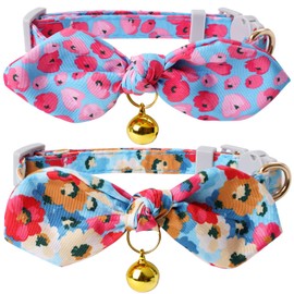 Faygarsle 2 Pack Breakaway Cute Cat Collars with Bow Ties Floral Pattern for Female and Girl Cats