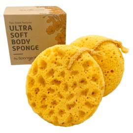 Spongentle Deep Cleansing Body Loofah Sponge, for Bath and Shower Loofah with Suction Cup, Multiple Textures for Gentle and Deep Exfoliation, with Nature Color, Generous and Rich Lather (Pack of 2)