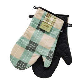 ESSEX - Tartan Oven Gloves, 19 x 30 cm, Baking Gloves, Heat Resistant, Set of 2 - Green