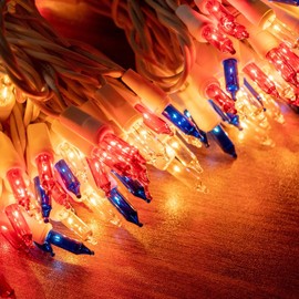 TW SHINE Red White and Blue Christmas Lights, 20FT 100 Count Incandescent Patriotic Mini String Lights, Waterproof Independence Day Decorations for Outdoor Indoor Patio Home Party Garden Yard Decor