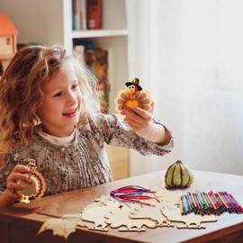 MEZOOM 9pcs Thanksgiving Craft Kits for Kids Make Your Own Turkey Wind Chimes Coloring Turkey Themed Craft DIY Hanging Turkey Decor for Child Thanksgiving Art Project Classroom Activity