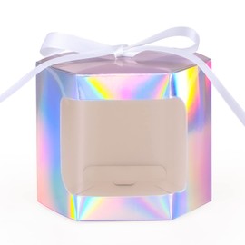 24 gift boxes with display windows, hexagonal paper boxes with lids, suitable for gift giving, crafting, cakes, candy boxes, wedding party birthday gift boxes