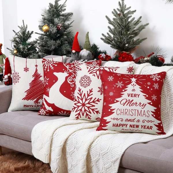 LuxFocus Pack of 4 Merry Christmas Cushion Covers Decorative Cushion