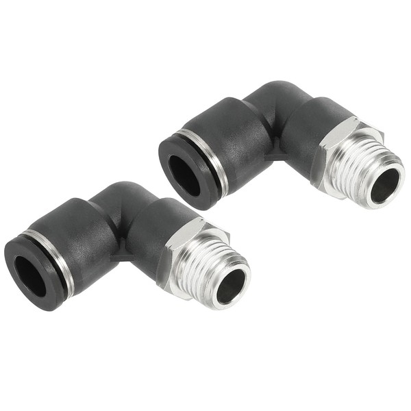 PATIKIL Male Elbow Tubing Push to Connect Fittings, 2 Pack