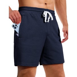 Pioneer Camp - Pantalones cortos de algodón para hombre, 5 pulgadas de entrepierna, atlético, gimnasio, entrenamiento, casual, pantalones cortos de algodón para correr, pijama, descanso, Azul marino,