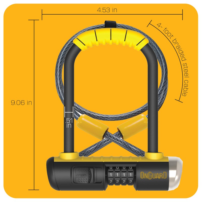 ONGUARD Bulldog Combination U-Lock Cable Combo, Black/Yellow