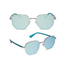 DIFF Jessie James Decker JJD Designer Sunglasses for Women UV400 Protection, Silver + Turquoise Ice Mirror