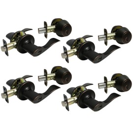 Dark Oil Rubbed Bronze Entry Entrance keyed Levers with Matching Double Cylinder Deadbolts Combo Keyed Alike 838DBR (4 Set)