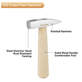 Engineers Hammer, Steel Cross Peen Hammer with Wood Short Handle, 200grams Small Hammer for Blacksmith & DIY