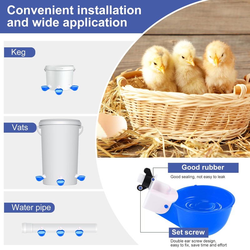 Psarnuk Chicken Waterer Cups (16 Pack/Blue) - DIY Automatic Large
