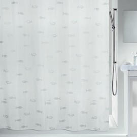 Spirella Kos Silver Metallic Effect Textile Polyester Shower Curtain, 180 x 200 cm, White/ Silver