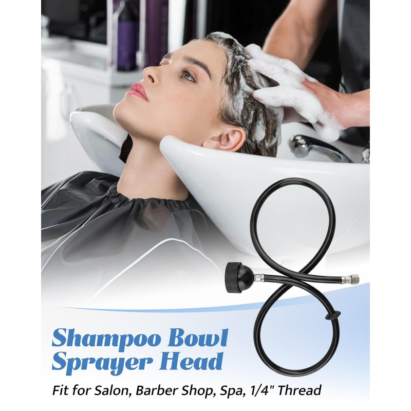 Salon Shampoo Bowl Sprayer Head with Black Rubber Hose, Salon