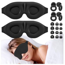 Kit 2pzs Antifaz para Dormir y 2 Pares Tapones Auditivos para Oidos,Sleep Mask 3D,360° De Oscurecimiento, Reducción de Ruido Profunda, Espuma Viscoelá