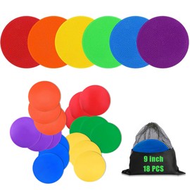 Qtheaes 9 Inch Poly Spot Markers for Sports Training, 6/18 Pcs Round Multiple Color Rubber Non-Slip Spots Marker for Classroom Games, Gym Floor Dots and PE Activitie