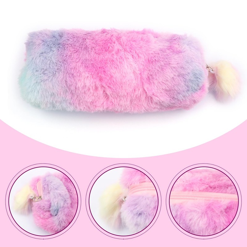 Luckious 1 PC Plush Rainbow Pencil Case for Girls -