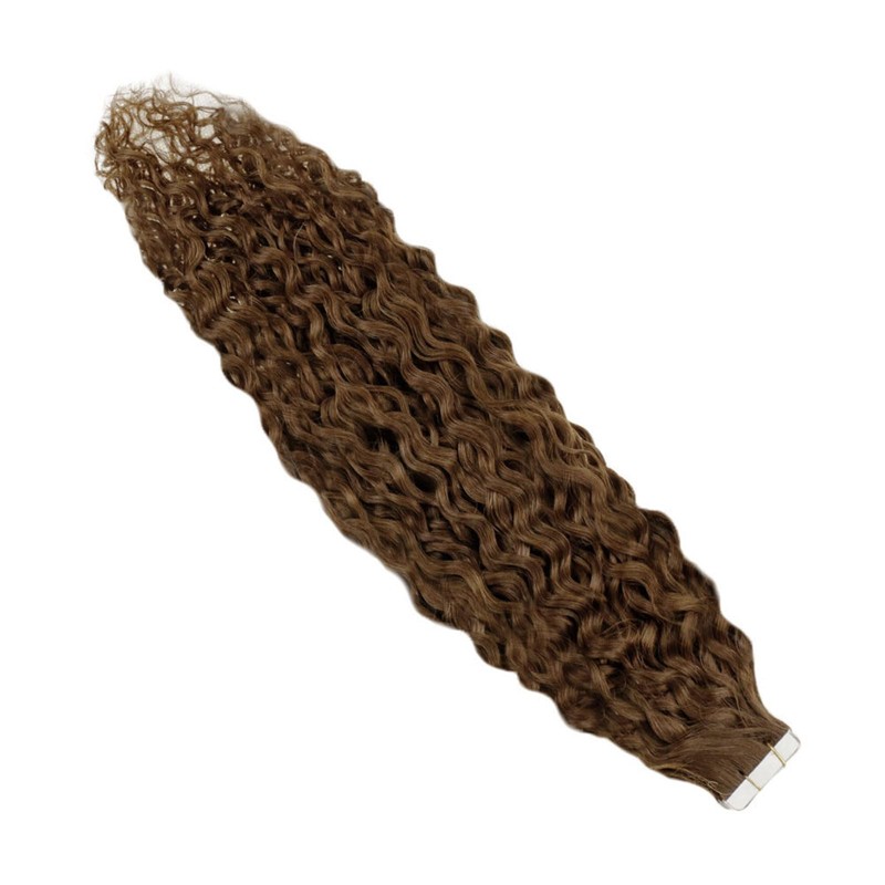 RUNATURE Tape Human Hair Extensions 22 Inch Curly Skin Weft