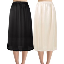 Hanpceirs 69/79 cm Pack of 2 Long Skirts for Women Underskirt Petticoat for Under Dresses Extender Underskirt, Black+Beige 79