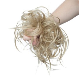 Messy Hair Bun Chignons Synthetic Hair Extensions Wavy Donut Updo Scrunchy Curly Hairpieces Ash Blonde