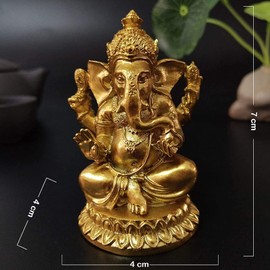 Lord Ganesha Statues, Small Gold Hindu Elephant God Statue Figurine Indian Buddha Ornaments for Home Office Car Decoration (Gold: 4 * 4 * 7cm)