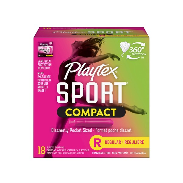Playtex Sport Compact Tampons Regular Absorbency, Unscented, 18 Count