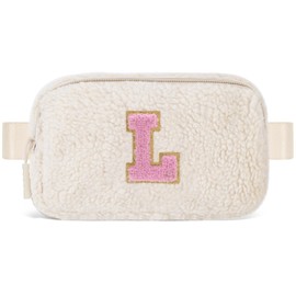 Uygafly Belt Bag with Initials,Fanny Packs Crossbody Bags for Women Girls Kids,Birthday Graduation Gifts for 5 6 7 8 9 10 11 12 13 14 15 16 Year Old Girl,Trendy Cute Purse Stuff - L,Cream