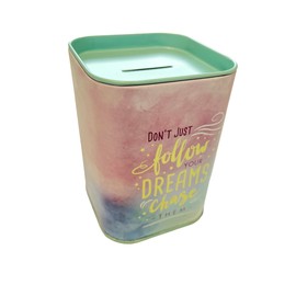 Novelty Kids Money Box with Lid - Novelty Money Box - Great value money box that can also be used as a pen tin (Don't Just Follow Your Dreams Chase Them)