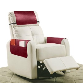 NZDWZDN 3 Pcs Headrest Cover for Recliner Chair Recliner Headrest Protector Faux Leather Headrest Cover with Elastic Strap Couch Headrest Cover with Pocket Recliner Arm Covers 22.8 x 14.6 in(Wine Red)