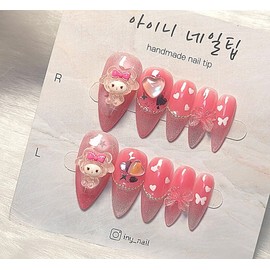 [Commemorating store openingSuper special discount]Pink My Melody Handmade Nail Tips - Ballerina / [입점기념초특가할인]핑크 마이멜로디 수제네일팁 - 발레리나