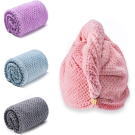 Amrules - Paquete de 4 turbantes para cabello mojado, 9.8in x 25.6in Incluye 4 toallas de cabello seco, diademas para cabello rizado y largo, imprescindible para el baño para mujeres