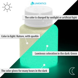 lumentics Glitter Glow Colour Green Yellow 100 ml – Glow in the Dark Colour Afterglow Colour with Glitter, Glow-in-the-Dark Craft Colour, UV Glow Colour (Blue/Green)