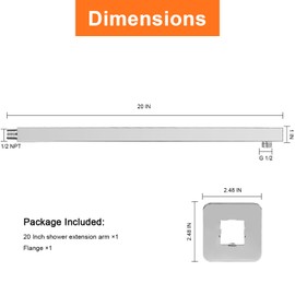 HarJue Shower Arm, Rain Shower Head Extension Extender, With Flange and Teflon Tape, Made of Thicken Stainless Steel for Bathroom Rainfall Shower (20 Inch, Chrome)