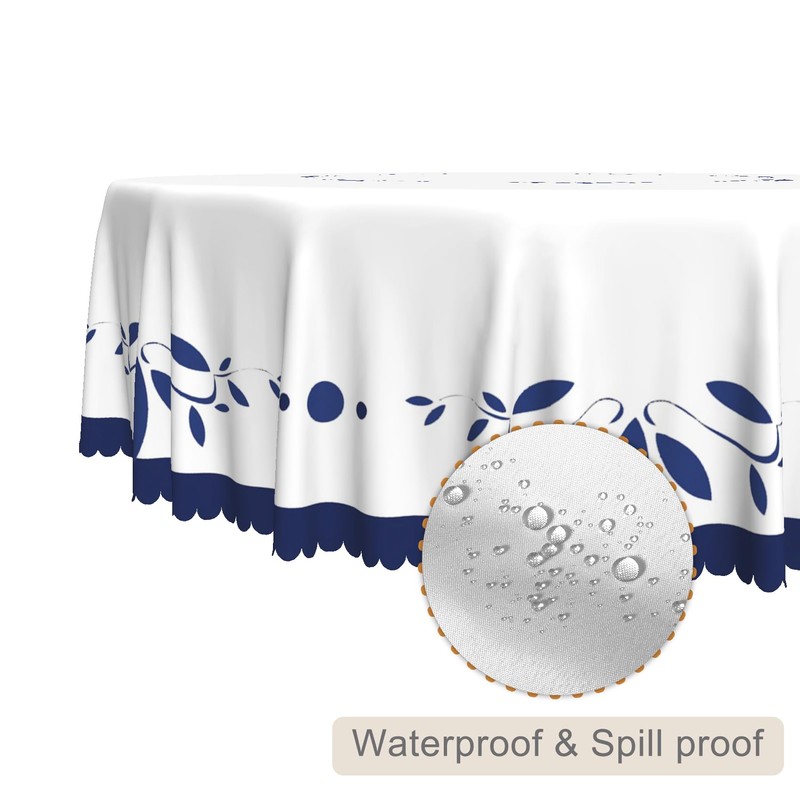 TTQYFNM White Navy Blue Round Tablecloth 60 Inch Minimalism Blue