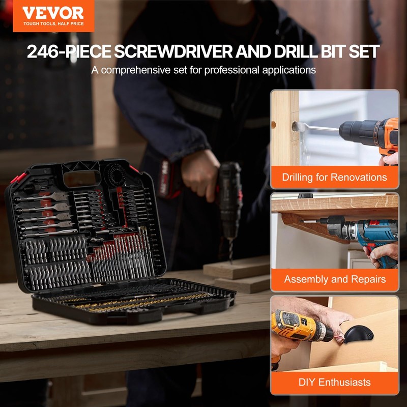 VEVOR Drill Bit Set, 246 Pieces Drill and Driver Bit