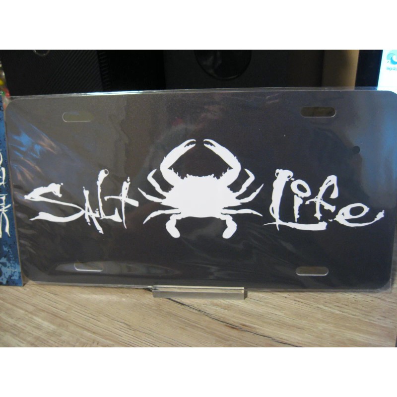 Salt Life License Plate - Crab - Black & White