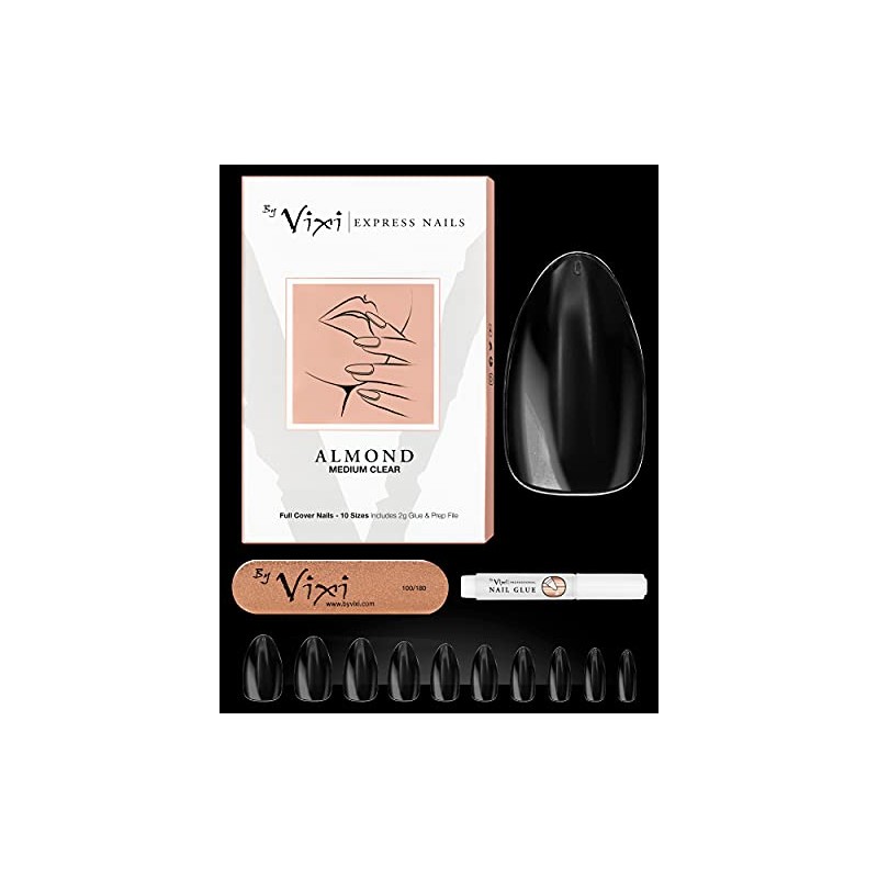 By Vixi 600 pieces MEDIUM ALMOND NAIL SET with FREE