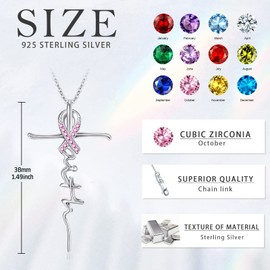 TwoAnts Cross Necklace Women's 925 Sterling Silver Faith Chain Birthstone Pendant Necklace Amulet Christian Gifts Jewellery for Women Girls, Sterling Silver, Cubic Zirconia