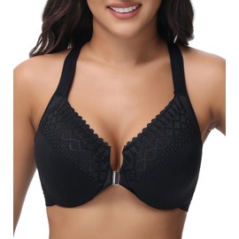 Oscrenia Racerback Front Closure Bra Plus Size for Women Unlined Underwire Wide Strap(Black,34C)