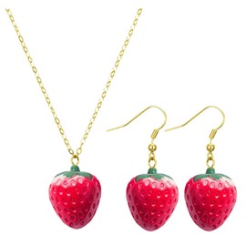 OAOSDH 1 Pair Strawberry Earrings and 1 Piece Strawberry Necklace, Creative Styling Jewellery, Cute Jewellery, Women's Jewellery, One size, Resin
