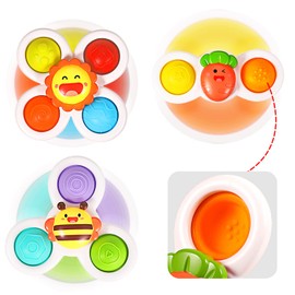 3PCS ALASOU Simple Pop up Suction Cup Spinner Toys for Baby Christmas Stocking Stuffers Gifts|Novelty Spinning Tops Bath Toys for Kids Ages 1-3|Sensory Toy for Toddlers 1-3 Year Old Boy Birthday Gift
