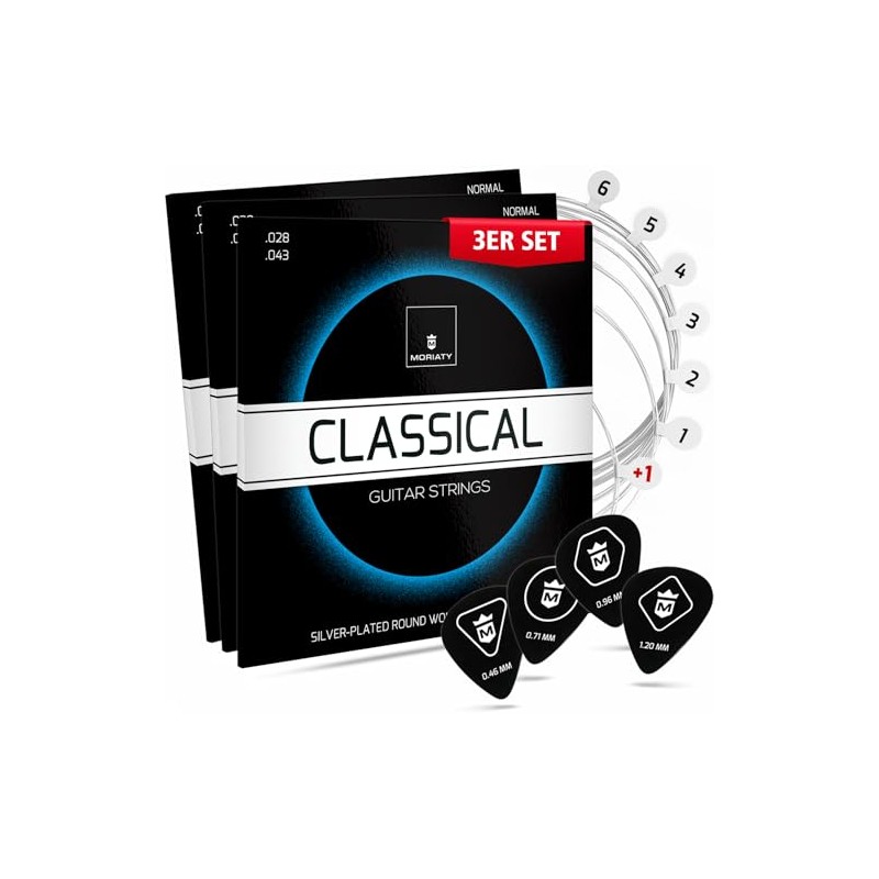 MORIATY® Classical Guitar Strings, Nylon and Silver, Acoustic Guitar (7