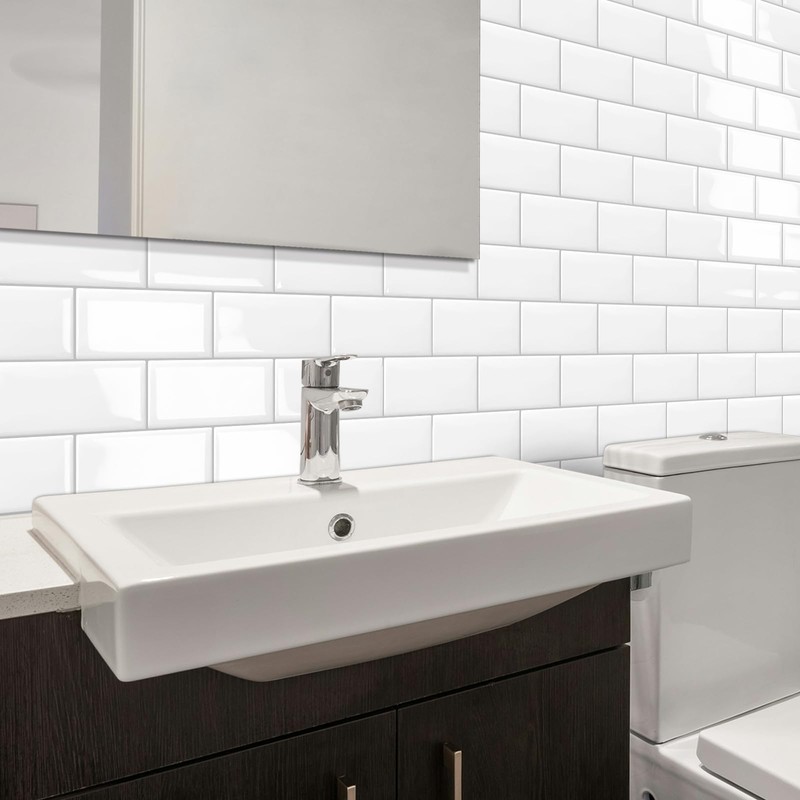 DEWOO 10 Thick White Subway Tile Peel and Stick Backsplash