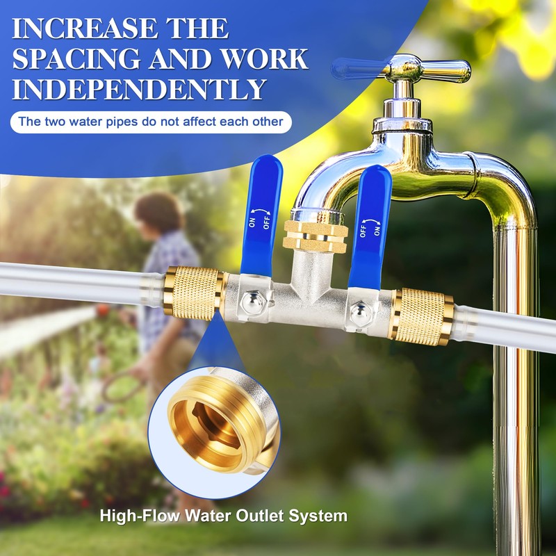 EJW 2 Way Faucet Splitter,Double Hose Connector,Garden Hose Splitters, Hose