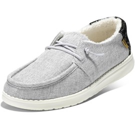 STQ Slip on Casual Shoes for Women Warm Fur Line Sneakers for Winter Cold Weather Light Grey US 7.5