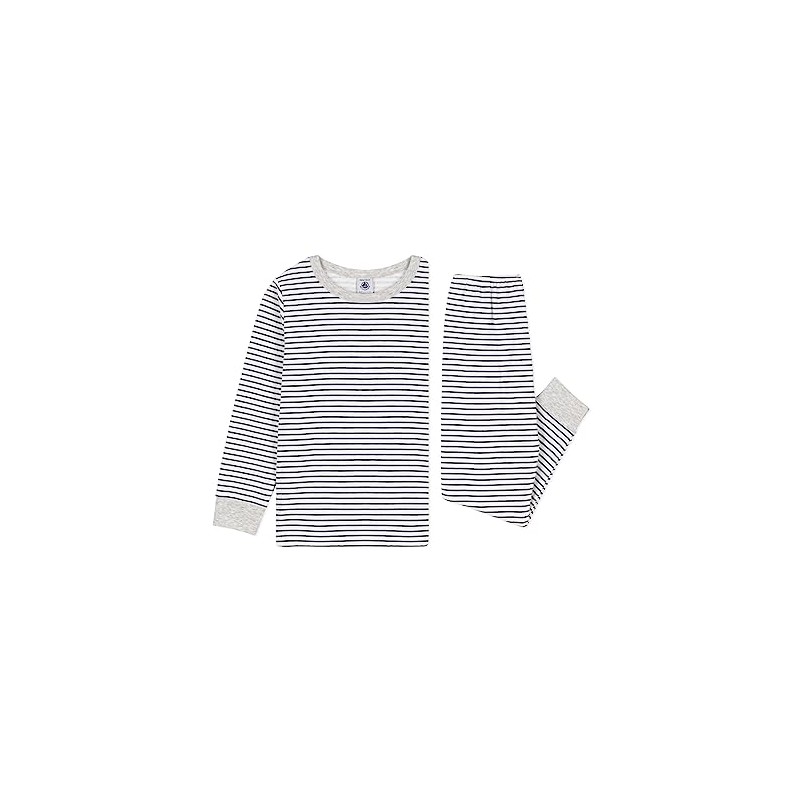 Petit Bateau Boys Pyjamas, White Marshmallow / Blue Tuxedo